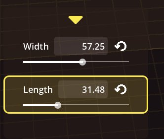 Separate Width and Length sliders resizing a part.