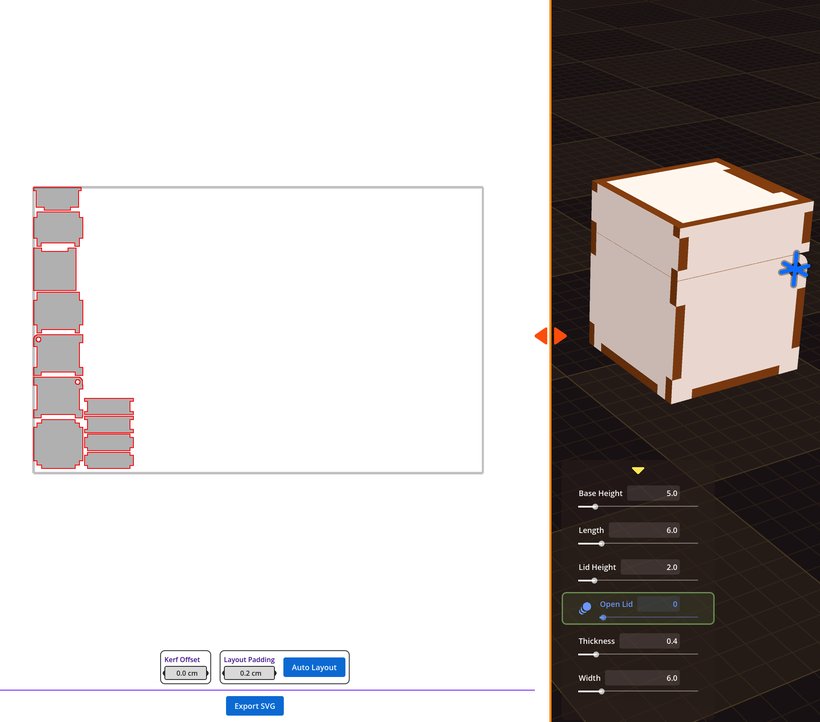 Arrange the pieces, then export a laser-ready SVG.