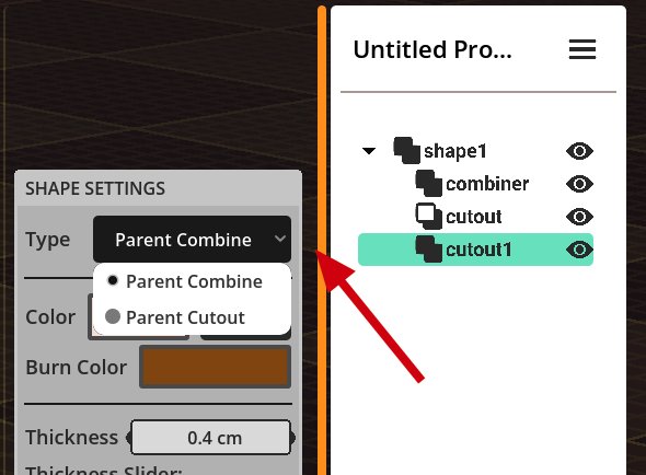 The Type dropdown — combine with, or cut out from, the parent shape.