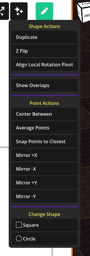 The Edit menu — duplicate, flip, mirror, and more.